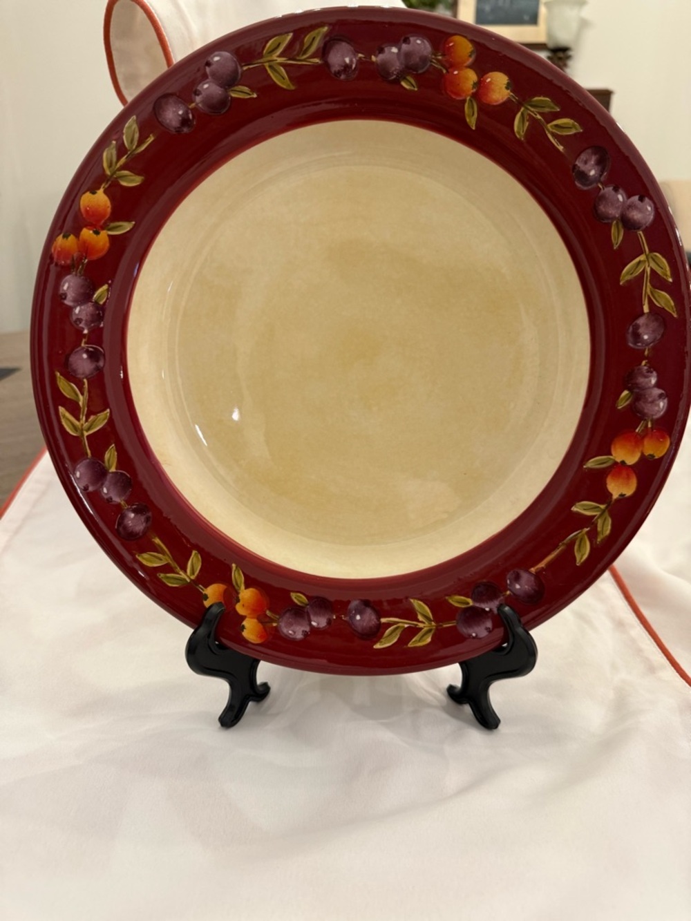 Oneida Tuscan Harvest Red Rim Ceramic Dinner Plate with Fruit Motif